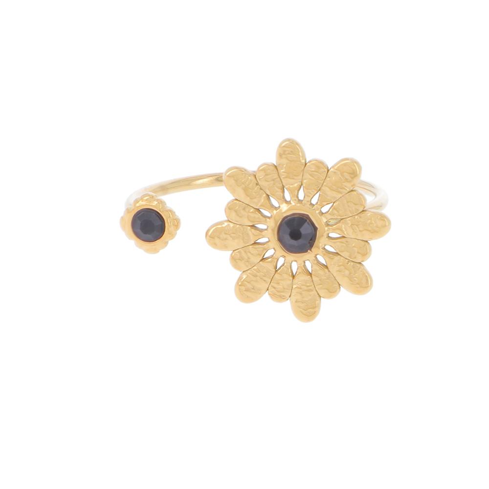 Anello regolabile con doppio decoro strass e fiore barocco