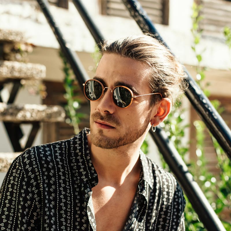 Occhiali da sole in policarbonato tondi Blackbird BB80 Marrone crema