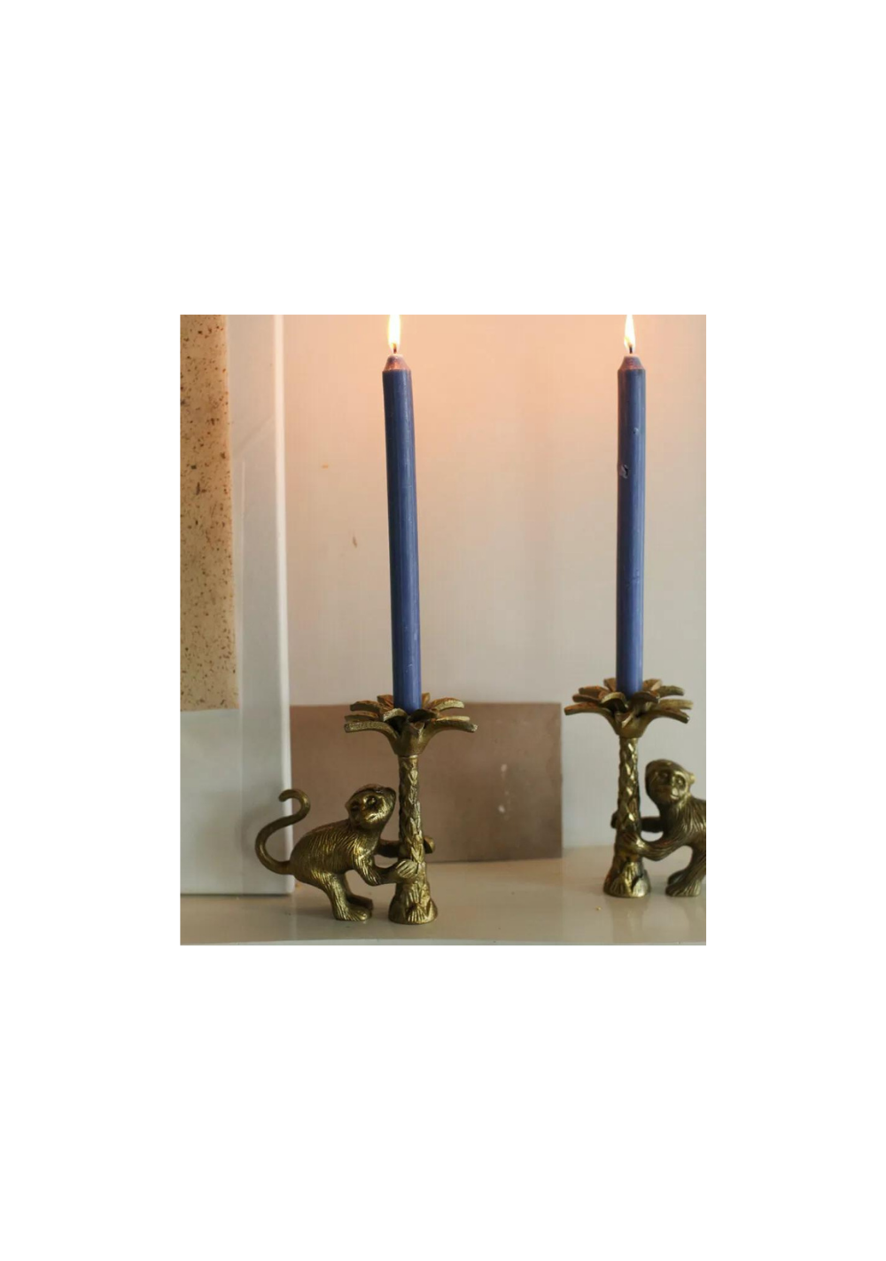 Porta candele in ottone con scimmie e palme