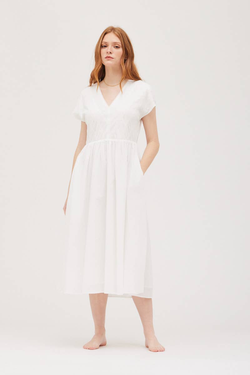 60874 - LACE TRIM MIXED MIDI DRESS