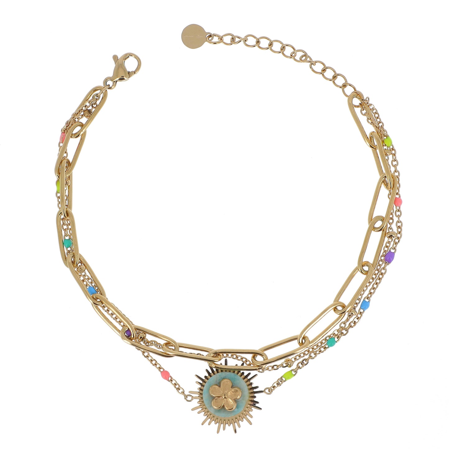 Bracciale regolabile multi filo con perline e pietra dura