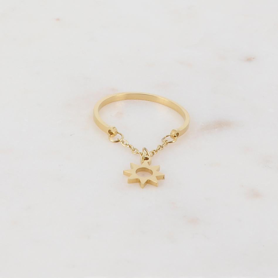 Anello regolabile con maglia in catena e ciondolo stella a otto punte