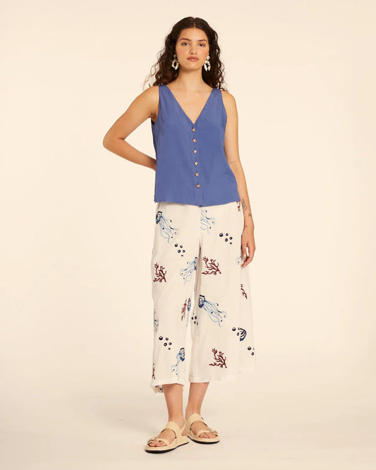 Pantalone culotte ricamato con meduse
