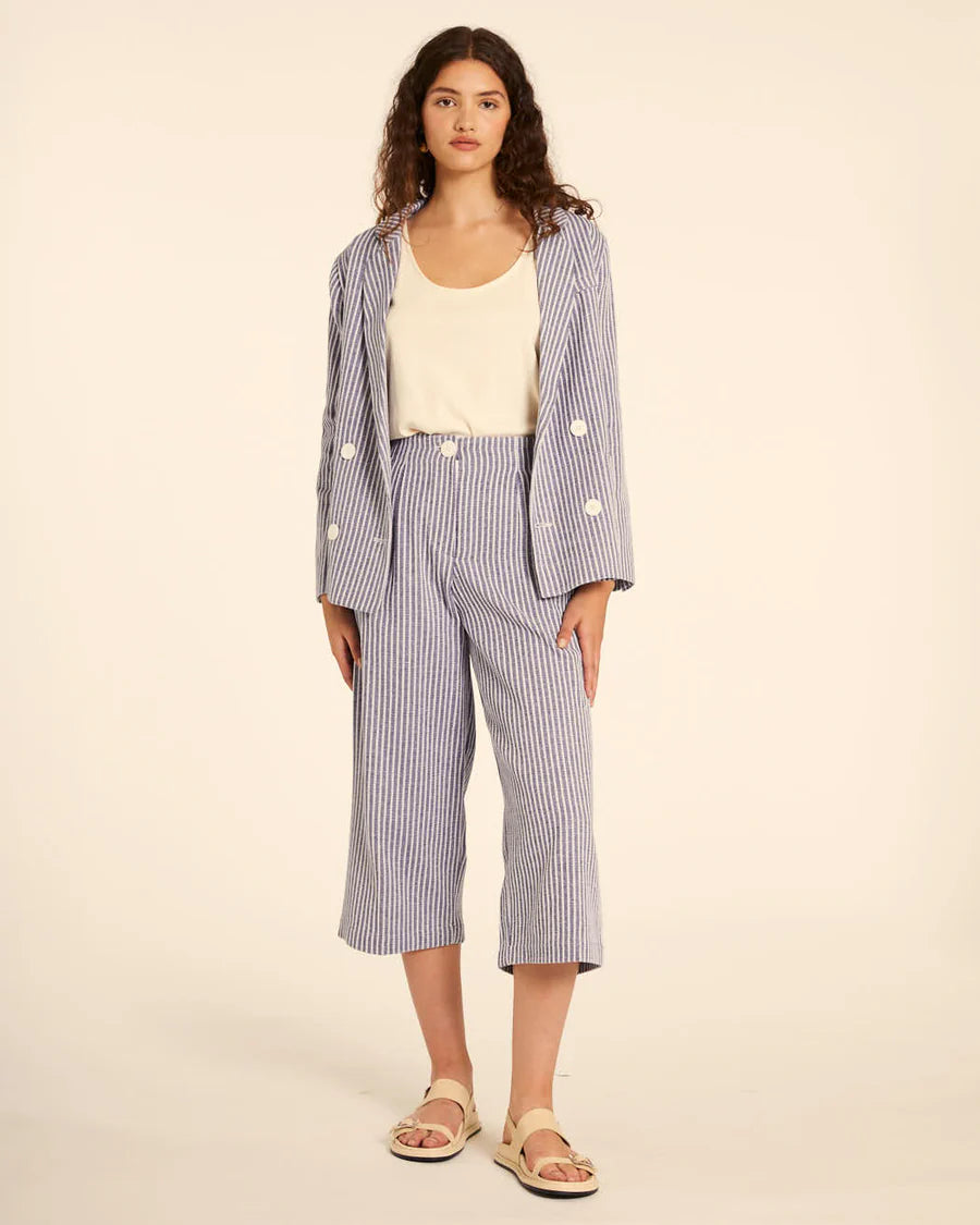 Pantalone culotte a righe azzurre