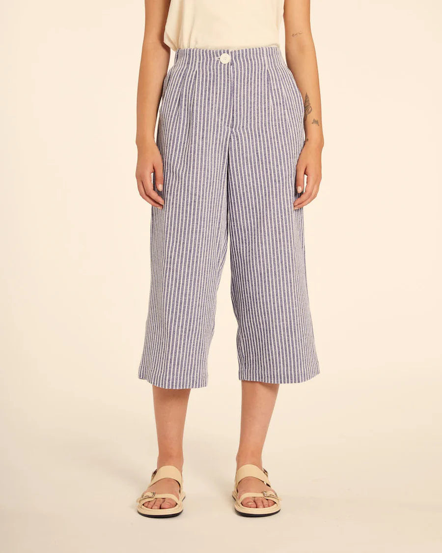 Pantalone culotte a righe azzurre