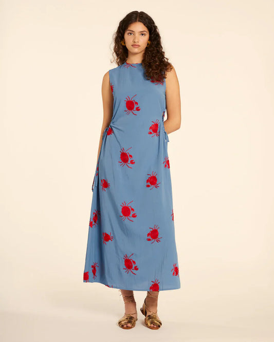 Abito cut out con ricamo granchio blu