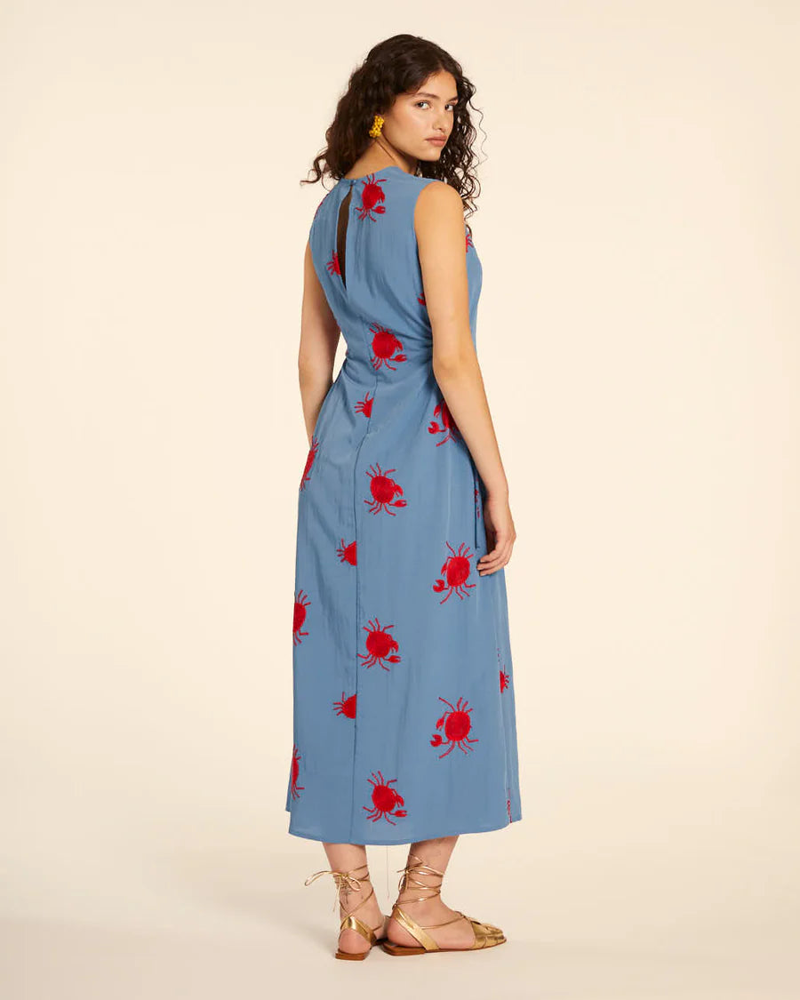 Abito cut out con ricamo granchio blu