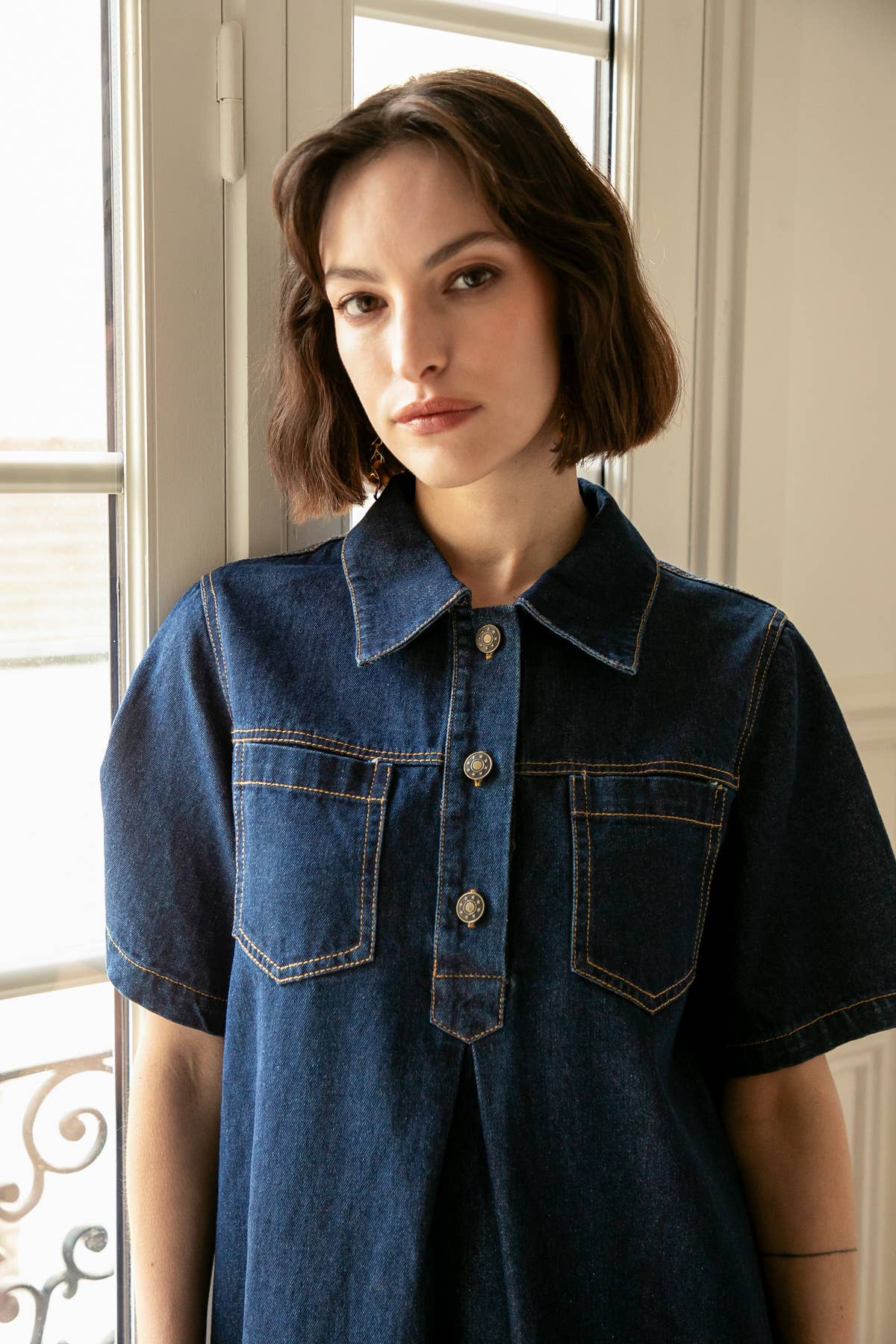 Abito corto in denim Dalia con collo camicia