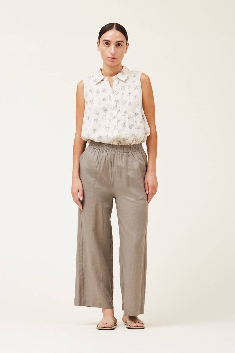 50294LN - PANTALONE PULL ON IN LINO: OMBRA / GRANDE