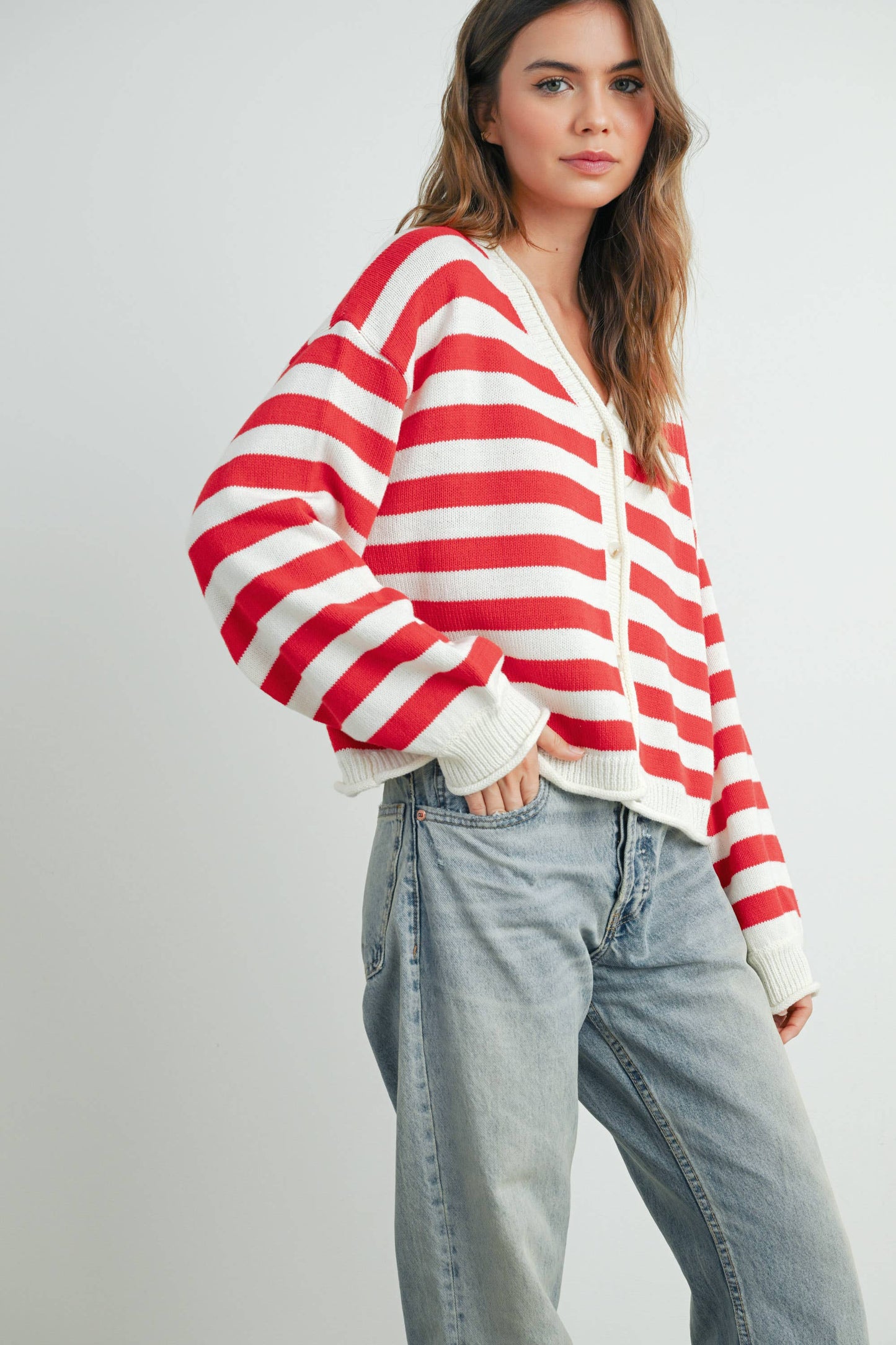 Maglione a righe con bottoni sul davanti - BMC7683