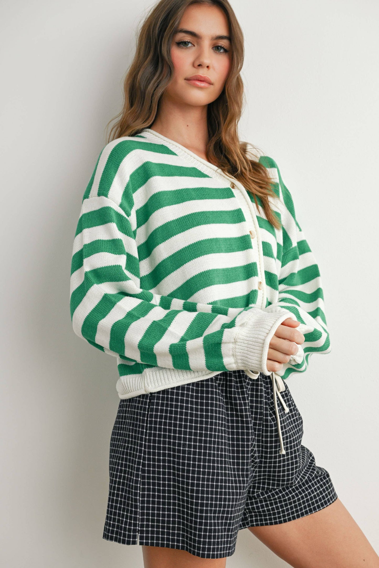 Maglione a righe con bottoni sul davanti - BMC7683