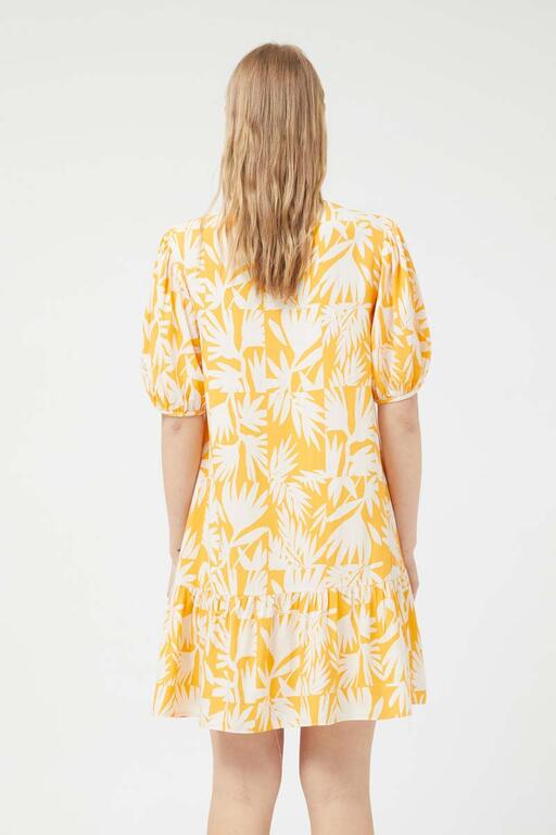 Dress corto tropical leaves print giallo