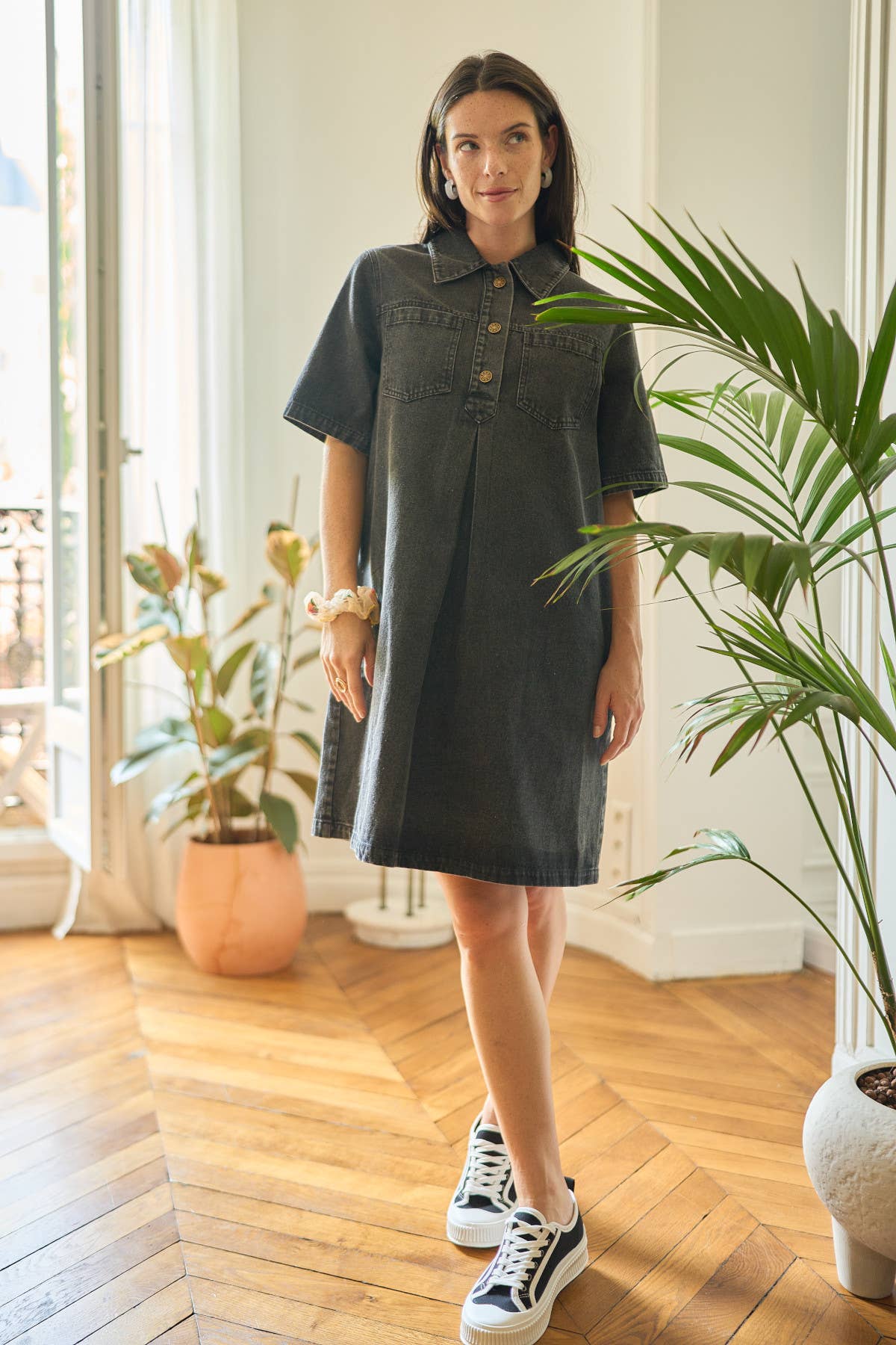 Abito corto in denim Dalia con collo camicia