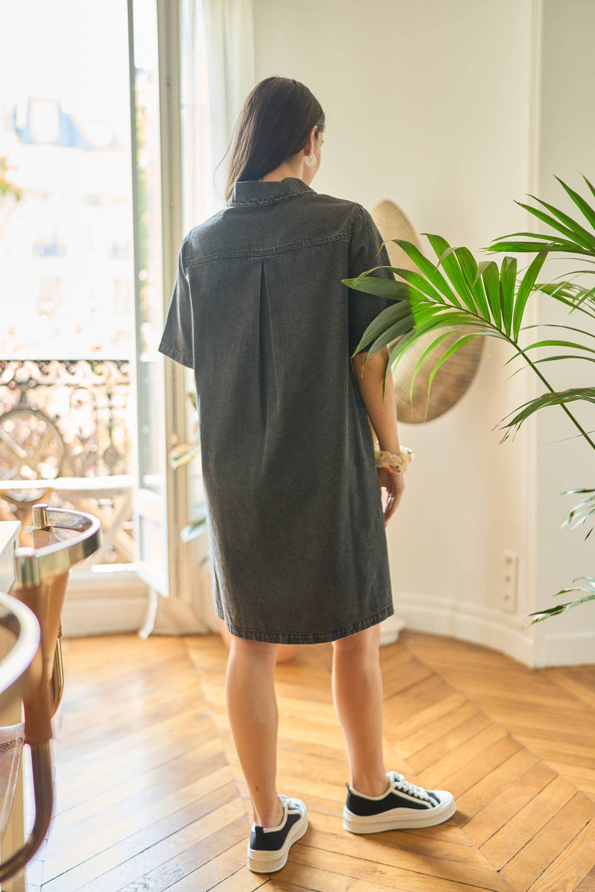 Abito corto in denim Dalia con collo camicia