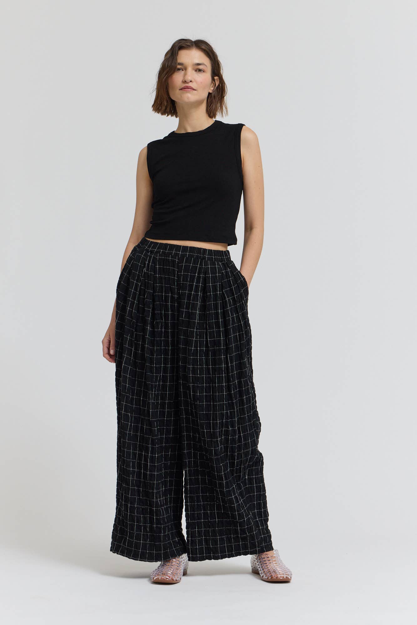 50932 - PANTALONI IN GARZA A QUADRI