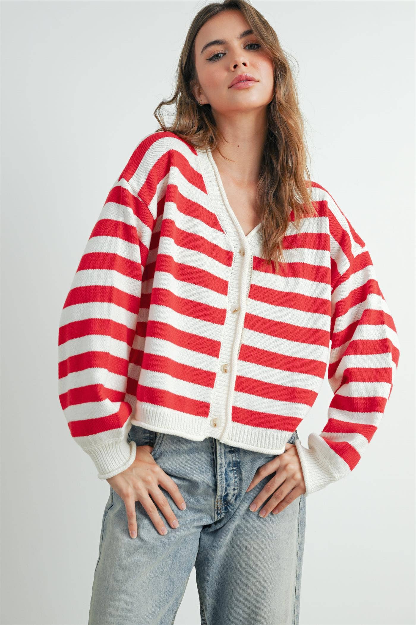 Maglione a righe con bottoni sul davanti - BMC7683