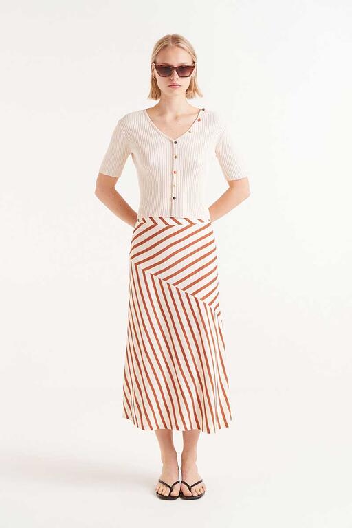 Top a coste con perline beige