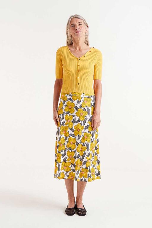 Top a coste con perline giallo