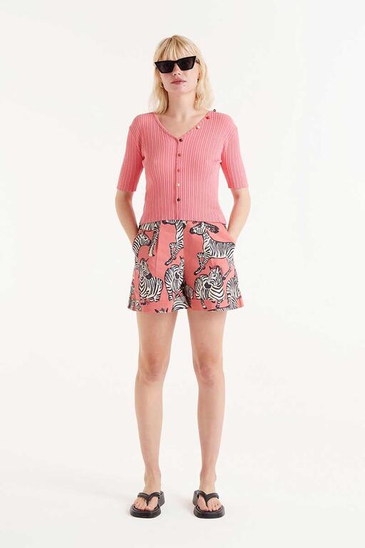 Top a coste con perline rosa