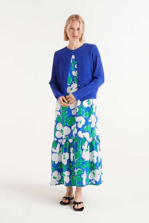 Cardigan blu in maglia aperta