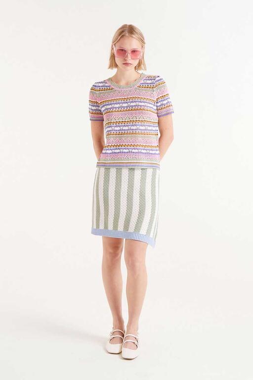 Top in maglia traforata a righe multicolor