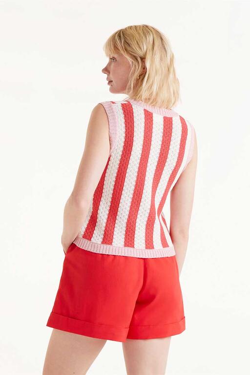 Top in maglia senza maniche a righe rosse