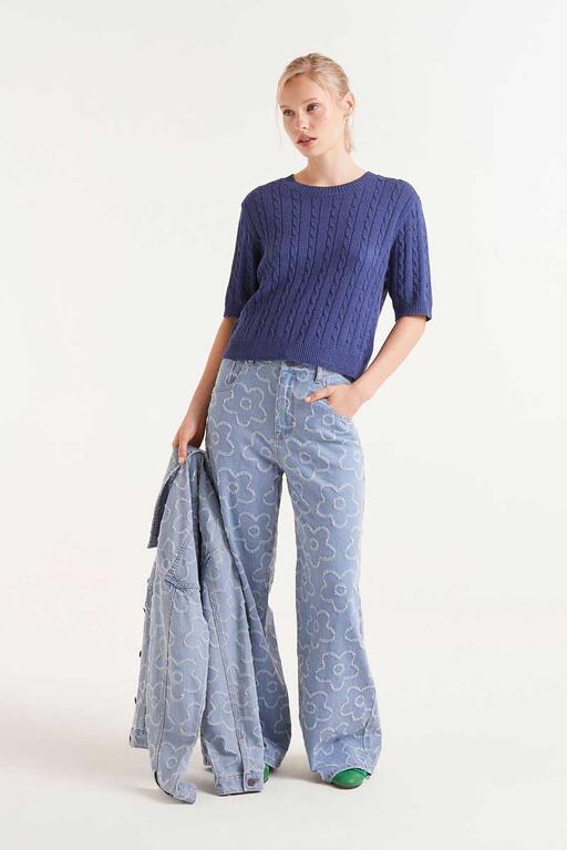 Maglione lavorato a maglia a maniche corte blu navy