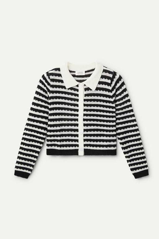 Cardigan a collo alto a righe nere