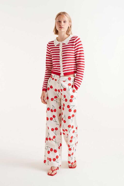 Cardigan a collo alto a righe rosse