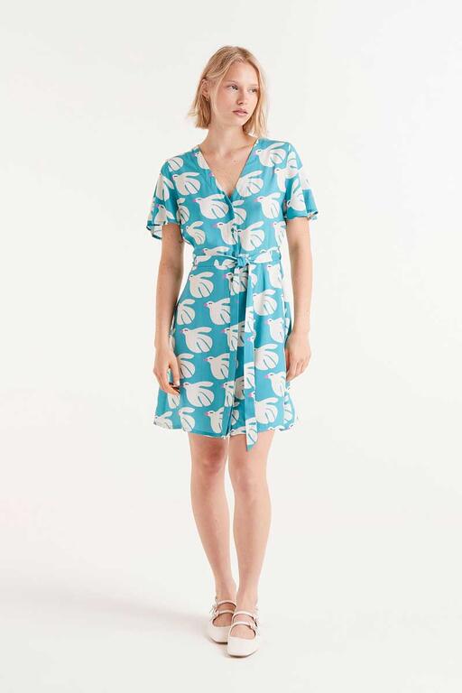Rayon Short Dress con stampa colomba
