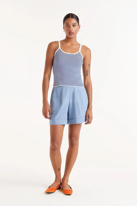 Top a righe blu con spalline