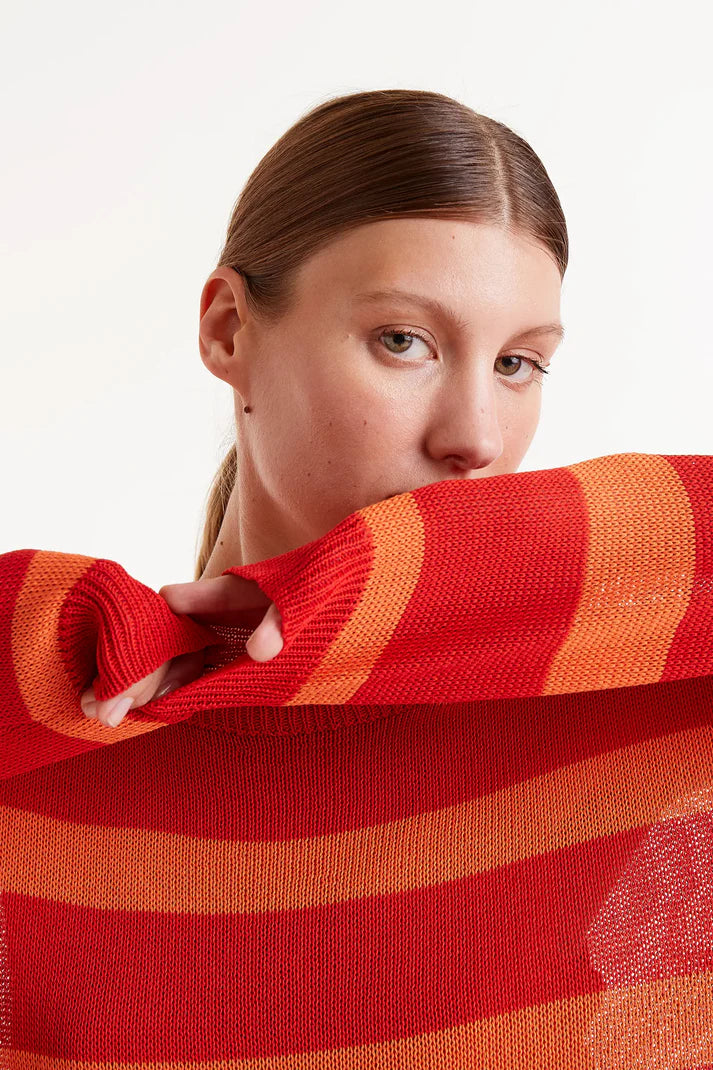 Maglione in maglia fine con strisce arancioni