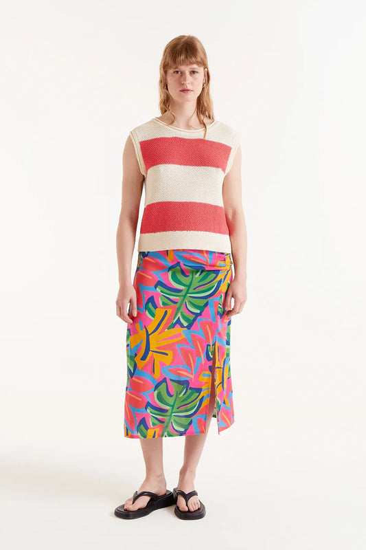 Top in maglia a righe fucsia