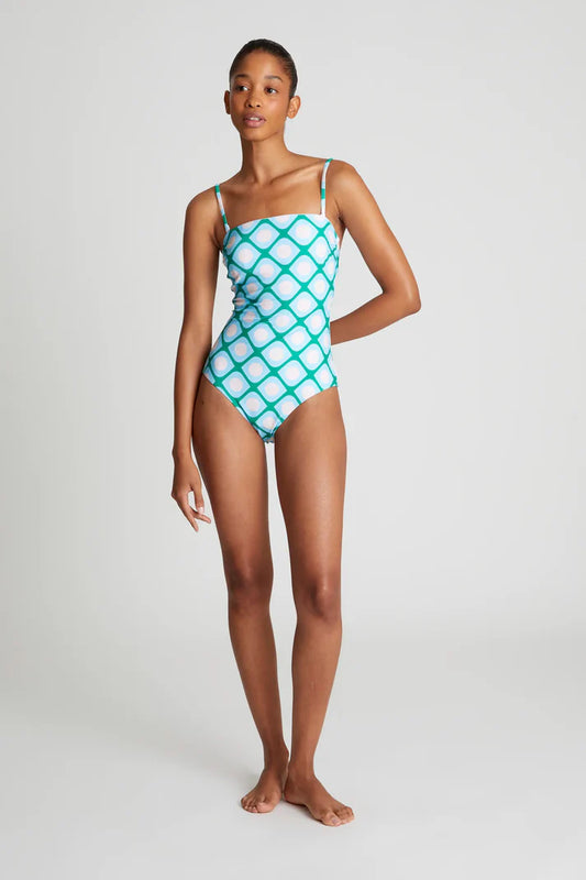 Costume da bagno scollatura dritta stampa Poniente
