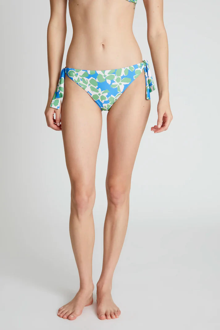 Slip bikini con lacci e stampa floreale Blu Acquatica