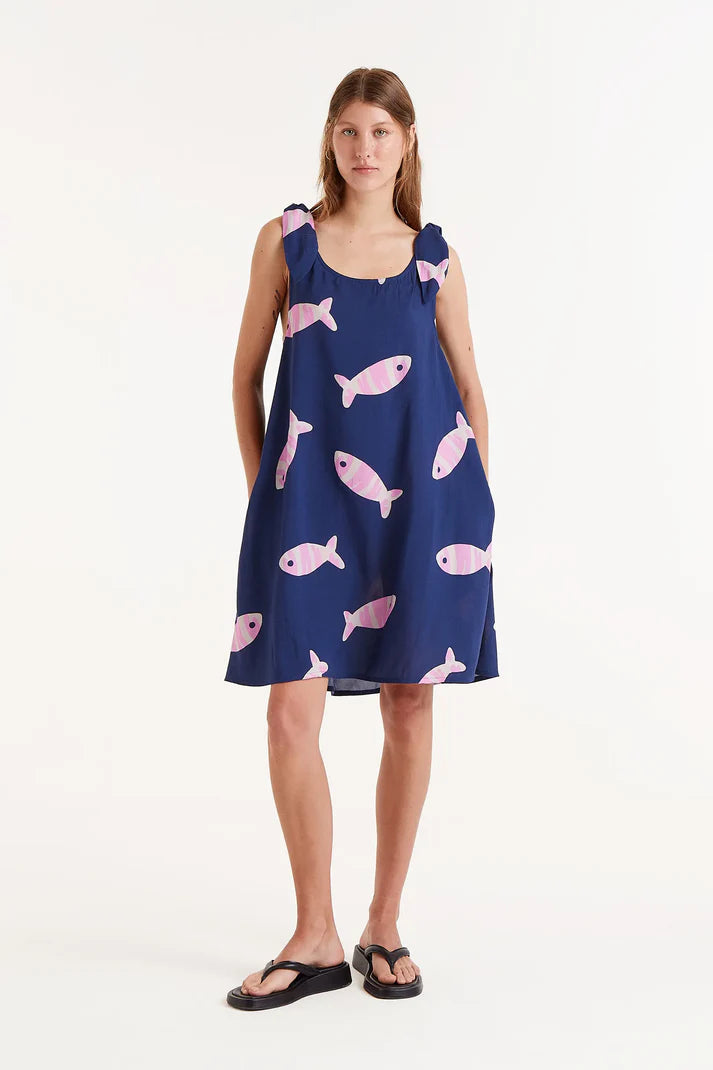 Abito corto in rayon LENZING™ ECOVERO™ con stampa Eureka