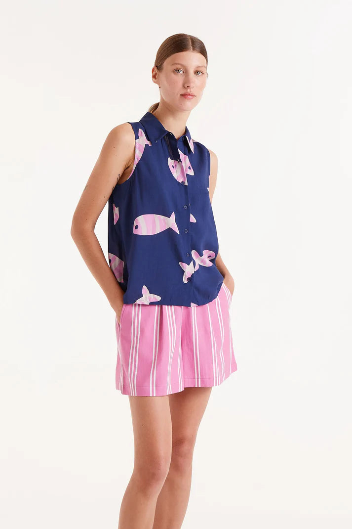 Camicia in rayon LENZING™ ECOVERO™ con stampa Eureka