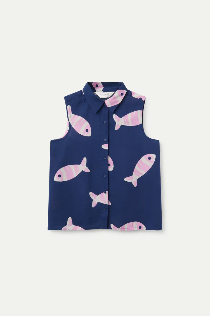Camicia in rayon LENZING™ ECOVERO™ con stampa Eureka