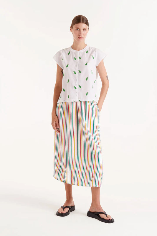 Camicia bianca con collo alla coreana e motivo ananas