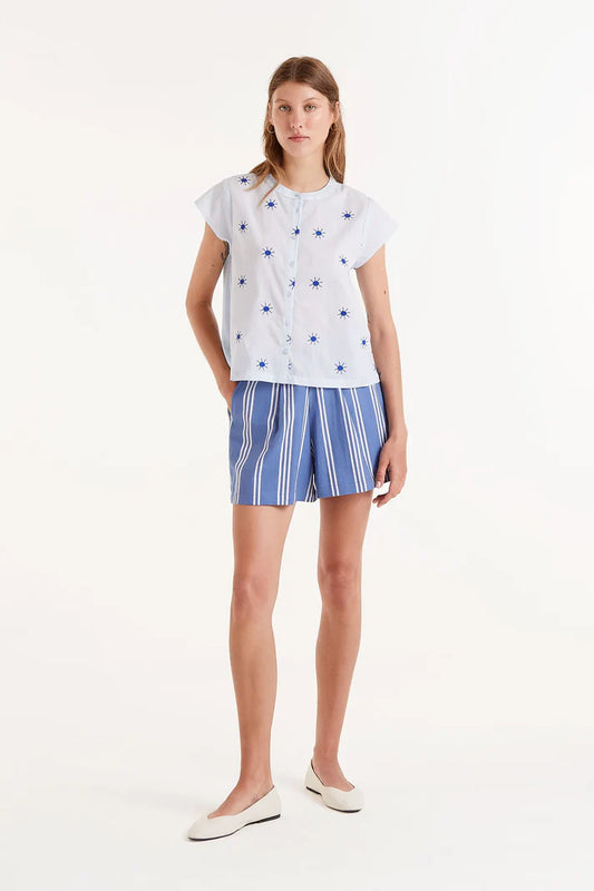 Camicia con colletto alla coreana con soli blu