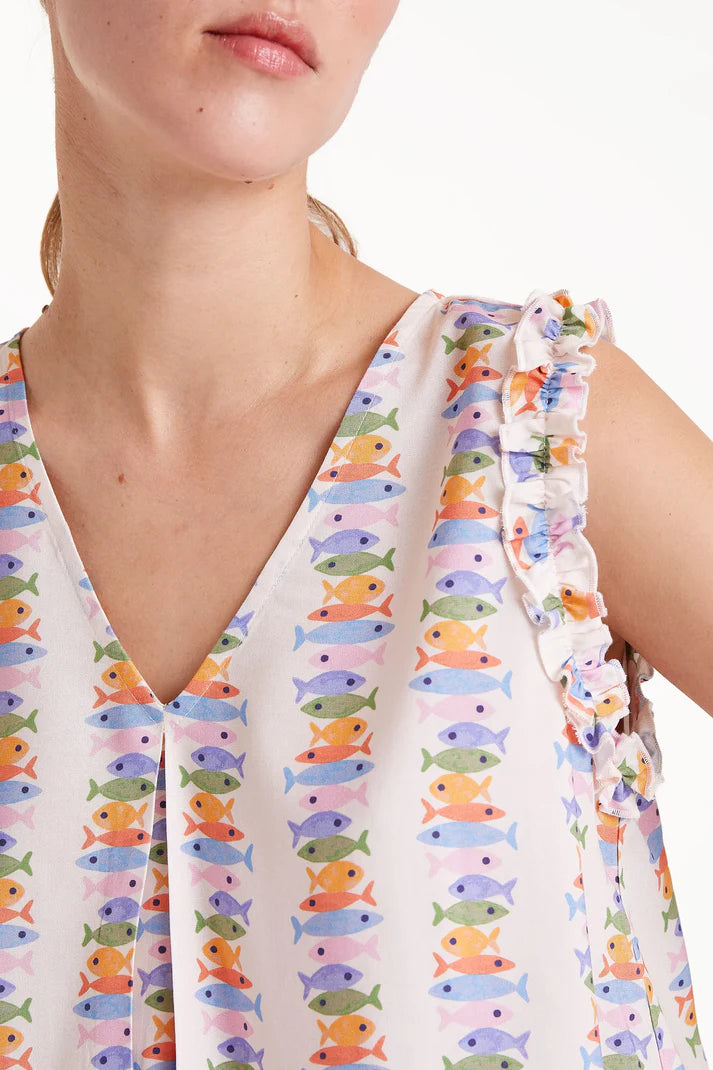 Top in rayon LENZING™ ECOVERO™ con stampa Marina