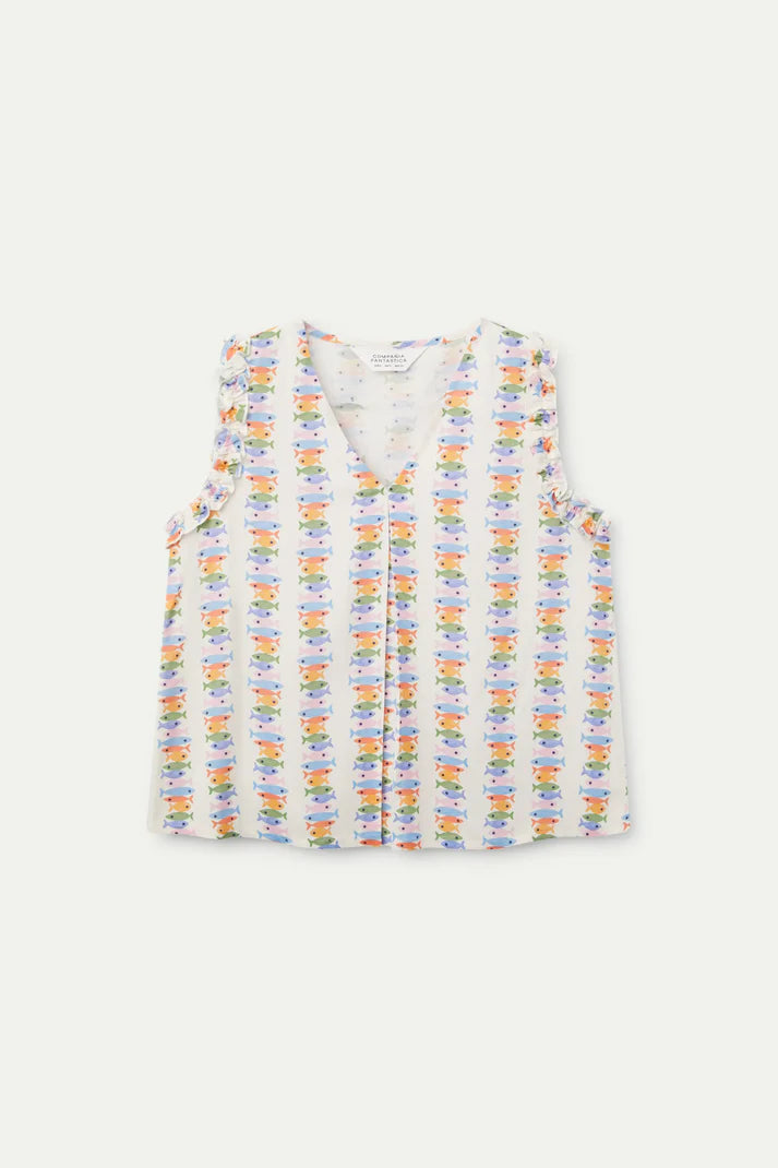 Top in rayon LENZING™ ECOVERO™ con stampa Marina