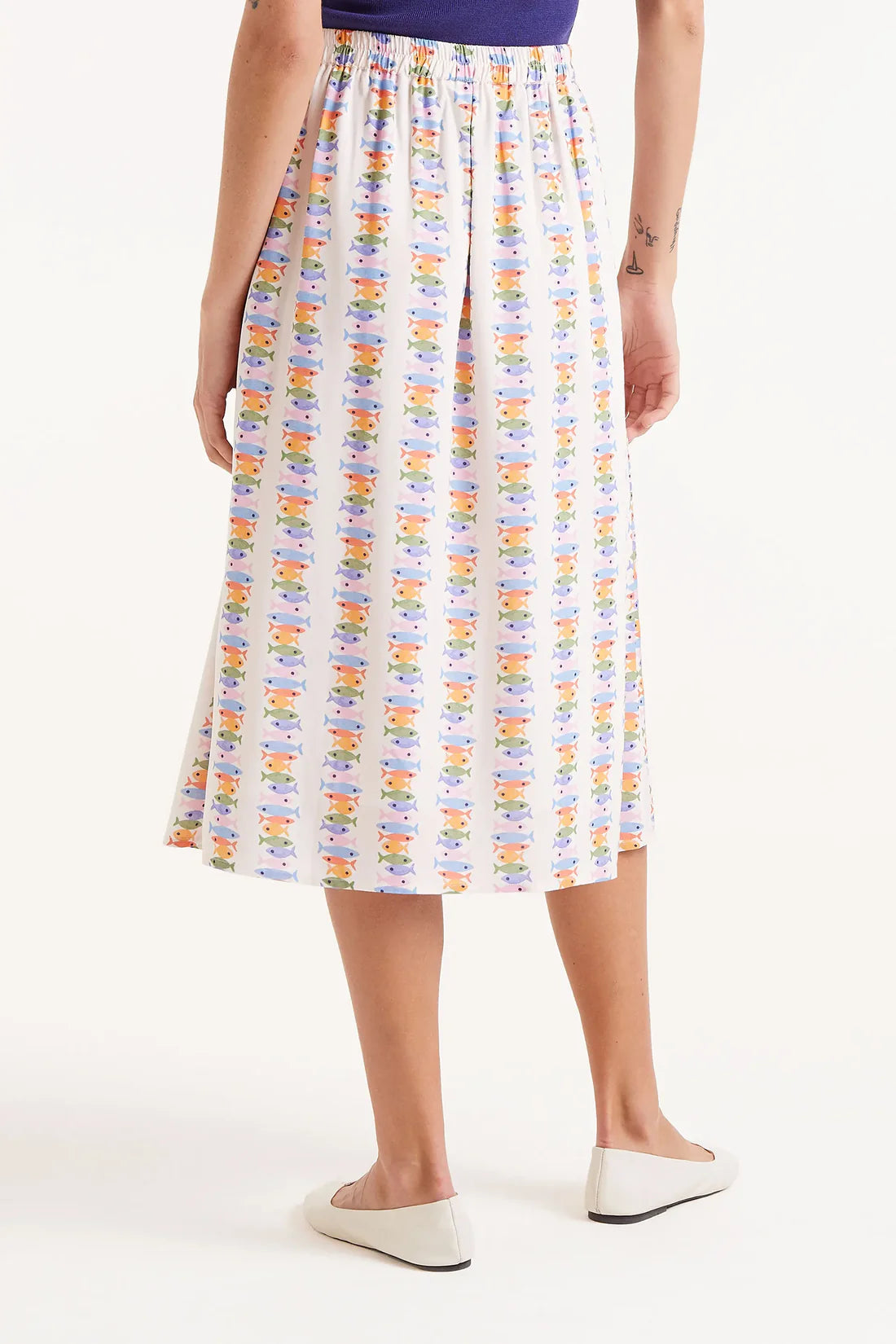 Gonna midi LENZING™ ECOVERO™ con stampa Navy