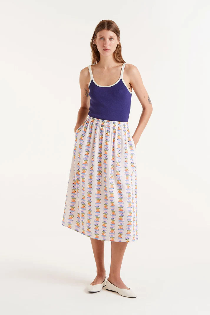 Gonna midi LENZING™ ECOVERO™ con stampa Navy
