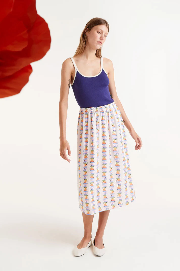 Gonna midi LENZING™ ECOVERO™ con stampa Navy