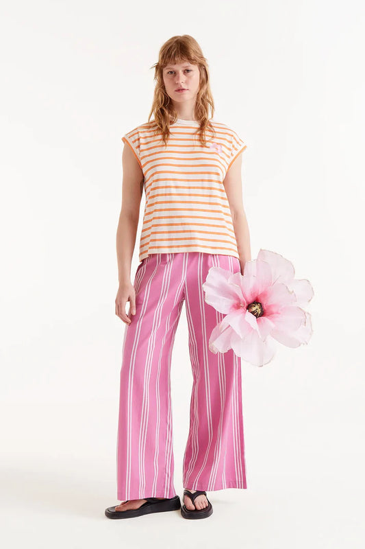 T-shirt stampata a righe arancioni