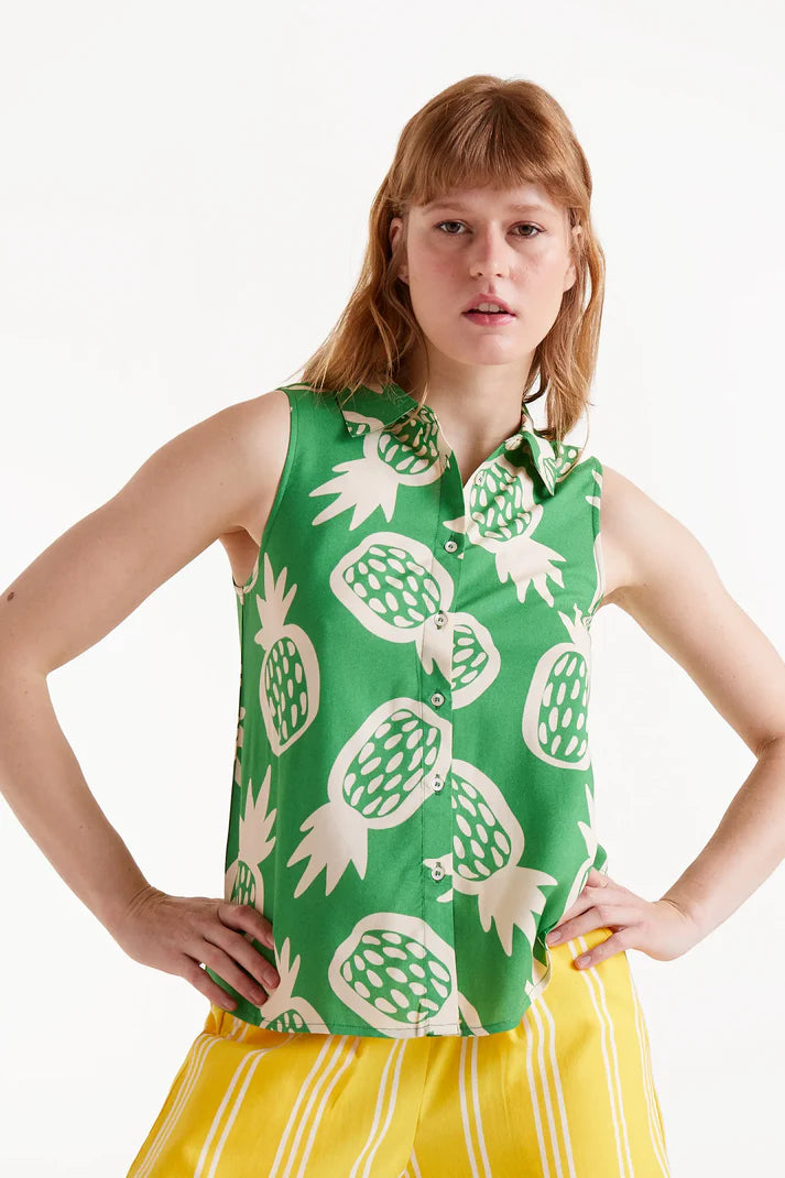 Camicia senza maniche con stampa ananas