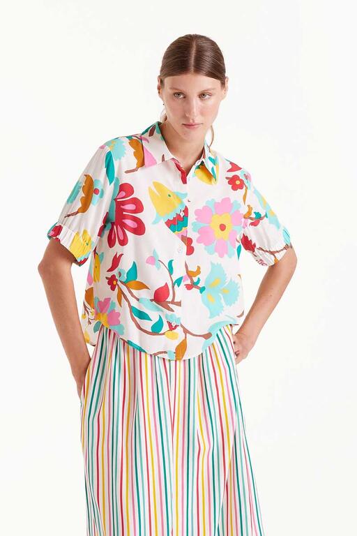 Camicia a maniche corte con stampa floreale Nenufar