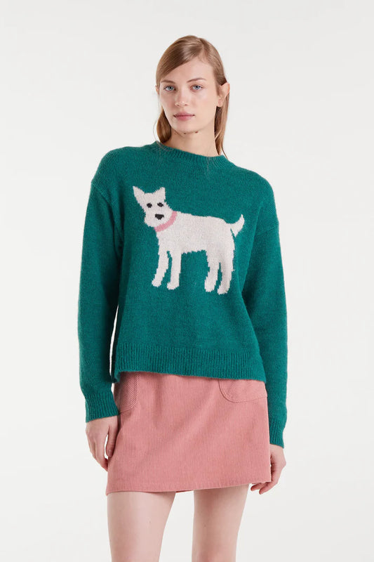 Maglia verde con cagnolino