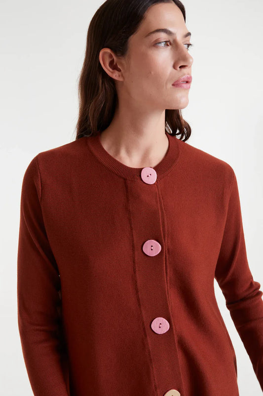 Cardigan marrone a trapezio lavorato a maglia